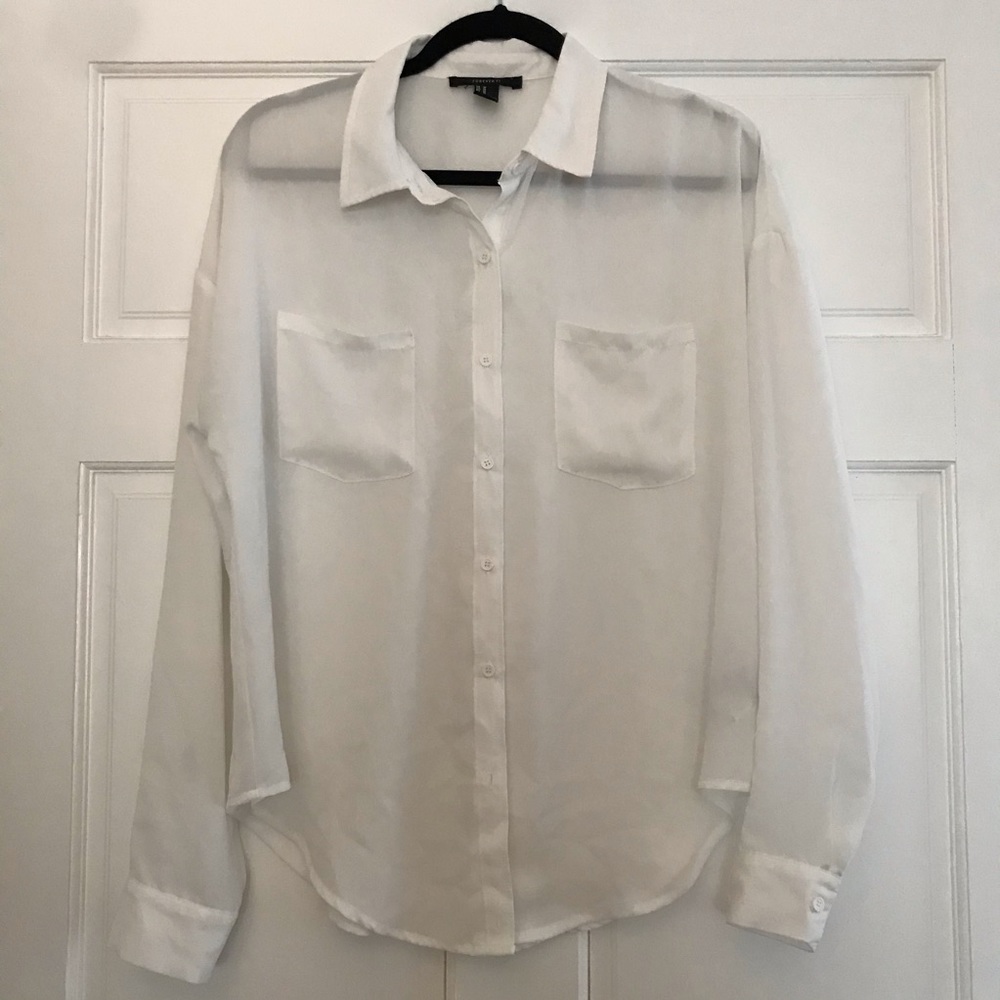 Forever 21 White Long Sleeve Button Down Blouse